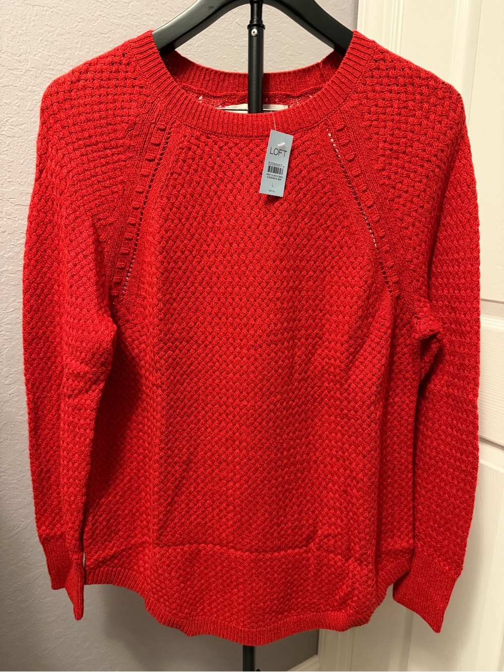 LOFT Red Textured Crewneck Sweater - Women
